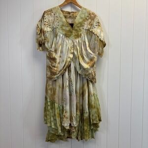 Vintage Amor Womens Forest Fairy Boho Tie Dye Top Skirt Set Size M Earthy Hippie
